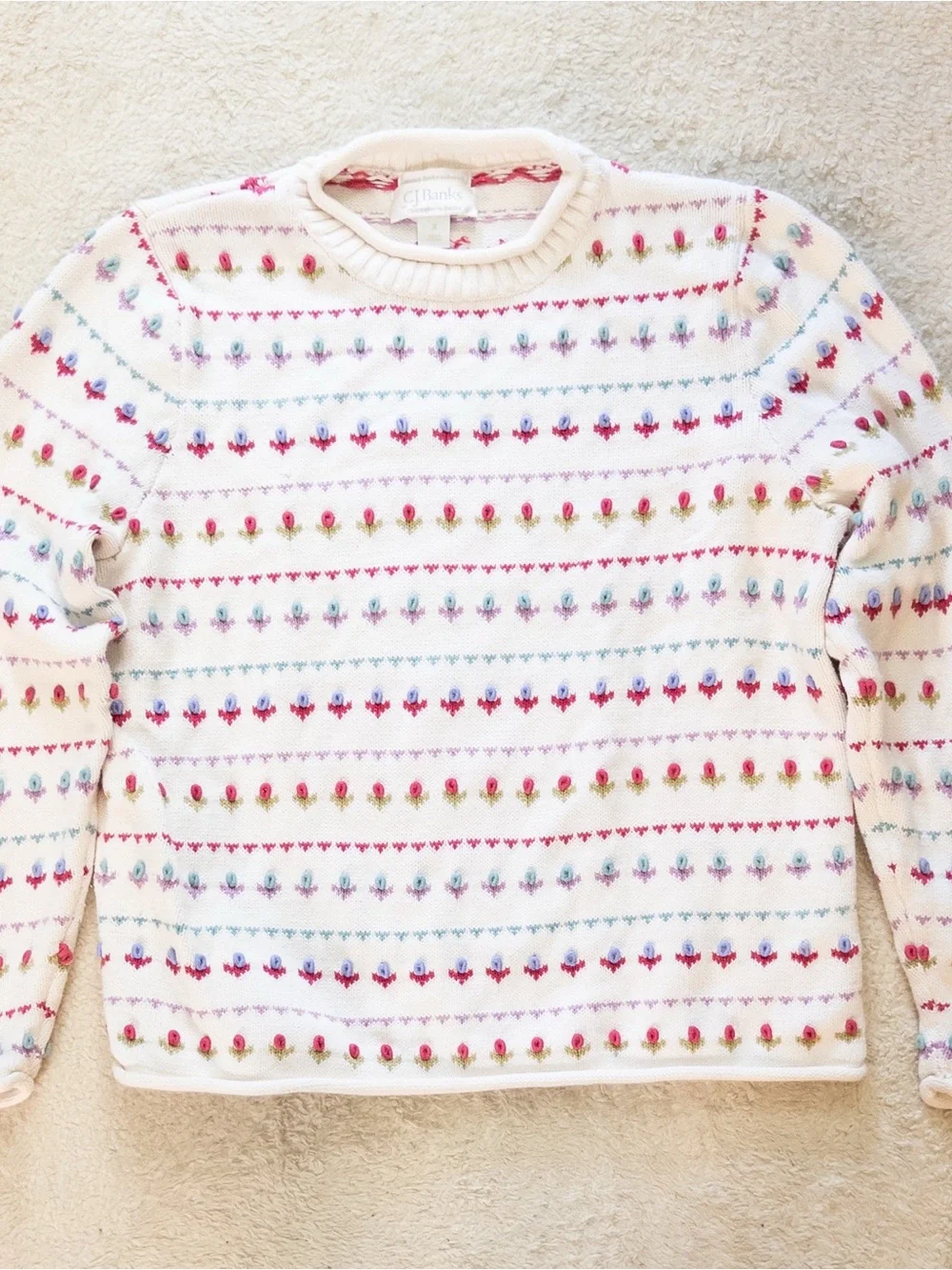 Vintage Y2K CJ Banks Floral Embroidered Sweater XL Cottagecore